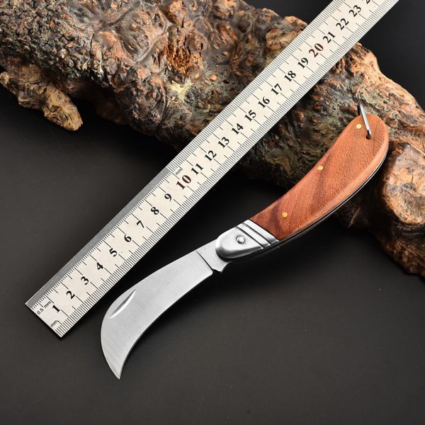 Piccolo coltello pieghevole Mini portachiavi tascabile in acciaio inossidabile Coltello pratico Coltello con manico in legno Strumento EDC