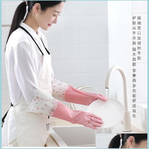 Чистящие перчатки для мытья посудомоечные перчатки Женская домашняя работа Водонепроницаемая прочная резиновая кухня латексная стирка.