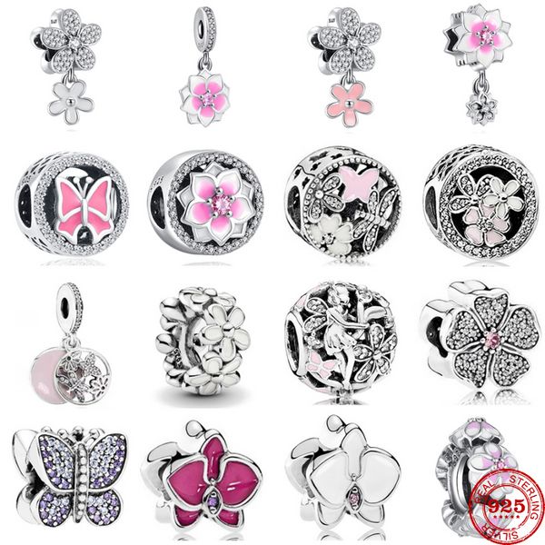 925 STERLING SLATER Dangle Charme Mulheres Mertes de Alta qualidade Presente de jóias por atacado Flower Fairy Butterfly Bad Fit Pandora Bracelet Diy