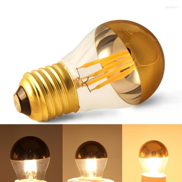 Bombilla LED-Filament-Leuchten, E27, 4 W, 110 V, 220 V, Dimmer, G45-Bubble-Ball-Glühbirne, Edison Sgolden Top-Spiegel, schattenlose Lampe, Warmweiß