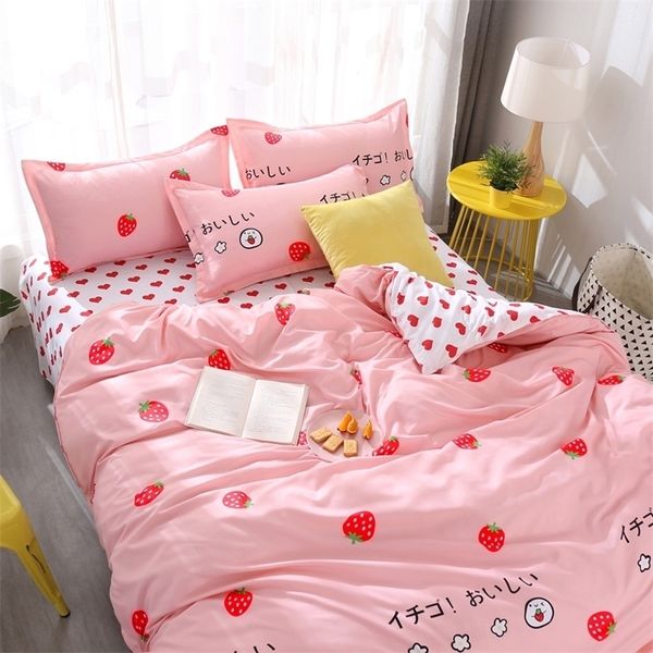 Conjuntos de roupas de cama 34pcs Conjunto de roupas de cama rosa folhas de moda de morango rosa queen tamanho de luxo de luxo lençol lençóal conjunto de edredão conjunto king size 221010