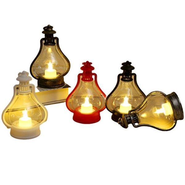 Decorazioni natalizie Lanterna illuminata vintage Cartone animato Babbo Natale Pupazzo di neve Renna Modello Candela Lampada Candeliere Natale Tavolo Decorchri Ot42X