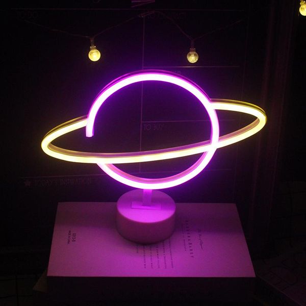 Luci notturne Led Planet Alien Face Design con Base Neon Sign Desk Table Room Decor Lampade notturne Xmas Party Holiday Camera da letto per bambini