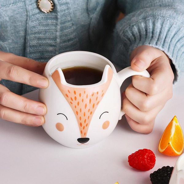 Canecas 350ml Creative Painted Animal Cerâmica Modern Fashion Coffee Caneca Bear café da manhã Milk Ladies Office Tea Cup