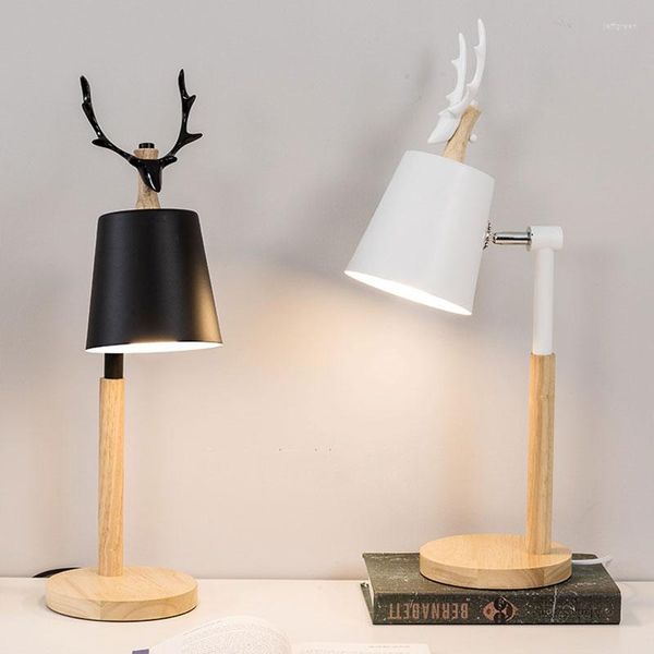 Tischlampen Deer Massivholz Für Wohnzimmer Nordic Moderne Led Stand Lichter Geweih Schreibtisch Lampe Schlafzimmer Studie Lesen Hause Beleuchtung