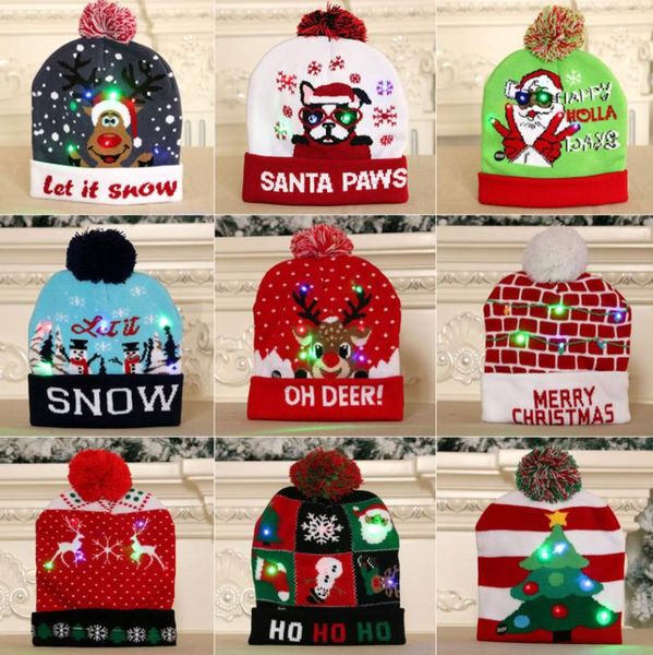 LED Cappello di Natale Beanie Maglione Flash Light Up Berretto lavorato a maglia Regalo di Natale per bambini / Adulti Decorazioni per feste di Capodanno SN4963