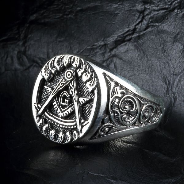 Antique Silver Free Mason Masonic Ring ancient AG Emblem square compass Freemason Jewelry for men women adjustable size
