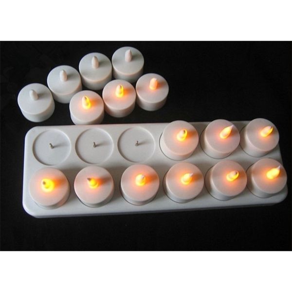 Kerzen-Set mit 12 wiederaufladbaren LED-Kerzen, flammenlos, statisches Teelicht, elektrische Lampe, wachslos, Valentinstag, Zuhause, Hochzeit, Weihnachten, Tischdekoration, AMBER 221010