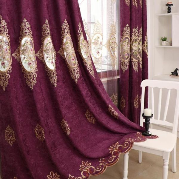 Cortina Slow Soul Flower Blue Purple Coffee Cortinas de lujo bordadas para sala de estar Dormitorio Cocina Tulle Floral Sheer Velvet 3d