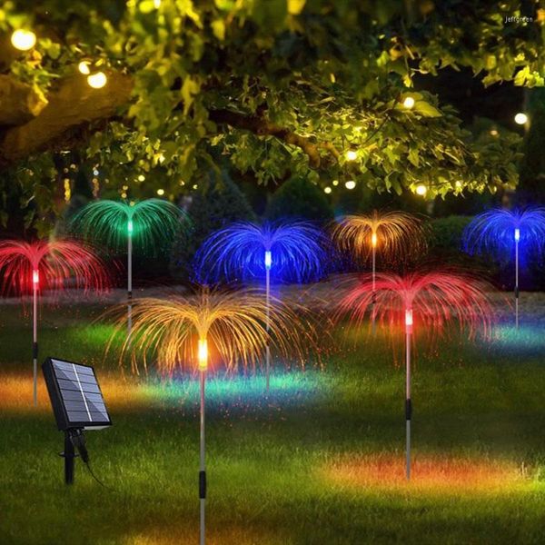 Güneş optik fiber ışıkları açık bahçe ışığı 7 renkli su geçirmez çiçek denizanası havai fişek veranda yol dekor için