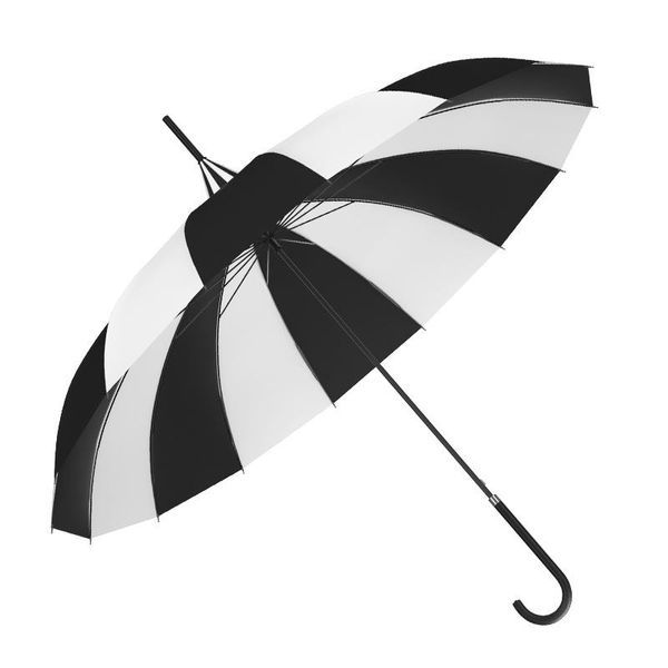 Ombrello da golf a righe bianche e nere dal design creativo Ombrello a pagoda dritto con manico lungo RRE14868