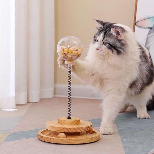 Katzenspielzeug, interaktives Holzspielzeug für den Innenbereich, Rolltrainer, auslaufender Futterspender für Katzen, mit Teaser, Ball, Puzzle, lustiges Haustiertraining