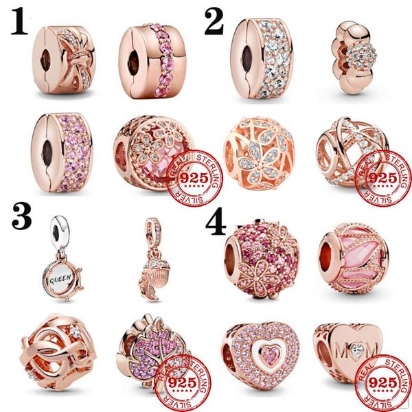 925 Sterling Silber baumelnder Charm-Anhänger für Damen, Perlen, hochwertiger Schmuck, Geschenk, Großhandel, neue durchbrochene, gewebte Unendlichkeitsperle aus Roségold, passend für Pandora-Armbänder, DIY 12477556