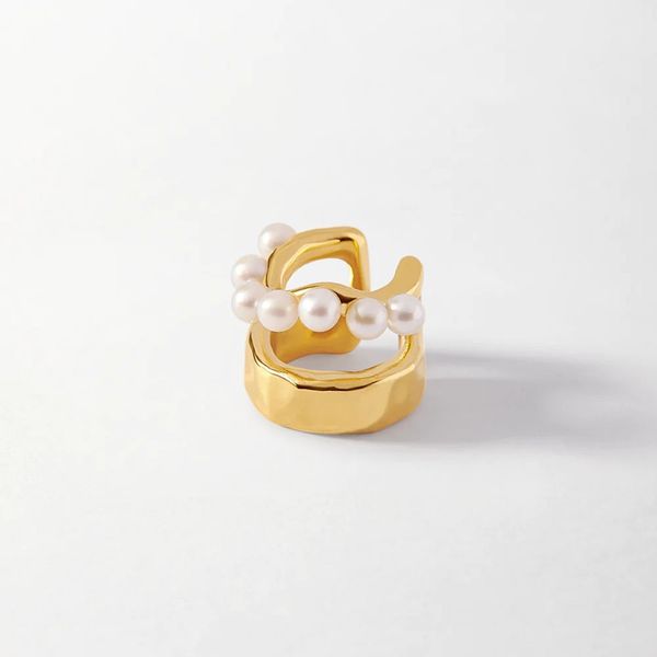Ins Nicchia Design Vite posteriore Nuovo doppio strato di perle in metallo Clip per orecchio Senior Simple Fashion Temperament Jewelry Accessories
