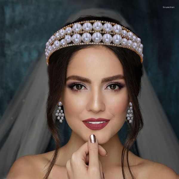 Başlıklar el yapımı inciler kafa bandı tiara taç wedidng saç aksesuarları kadın rhinestone saç bantları mücevher gelin headpiecesheadpieces