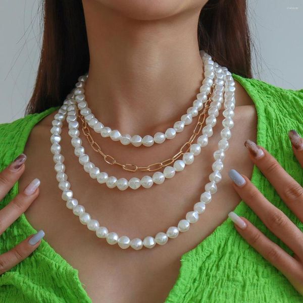 Girocollo Grandi catene d'oro Dichiarazione Collana di perle bianche Multistrato Dubai Matrimonio Gioielli da sposa Perle di lusso Collare di moda femminile Regalo