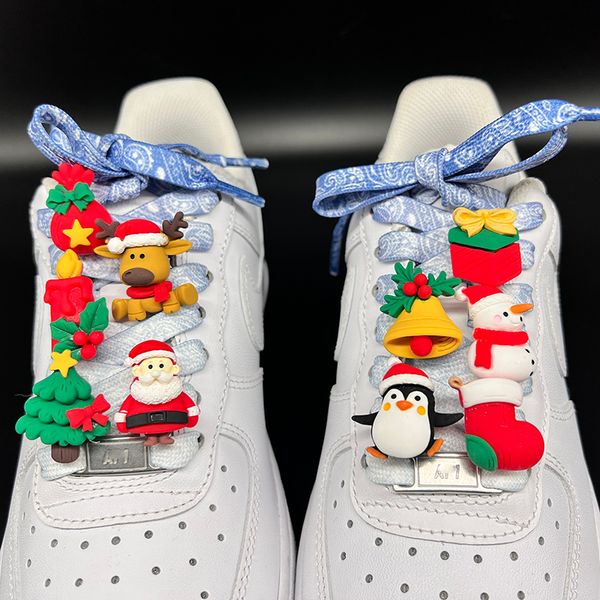 Anime Papai Noel Shoe Decora￧￣o de PVC Sneakers Penguin Flower Tree Decoration Buckle para cadar￧os de t￪nis