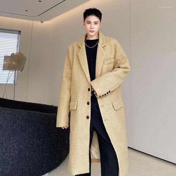 Inverno di lana maschile addensato in stile coreano Lungo trench da uomo trench cappotto esterno uomo giappone streetwear giacca di lana vintage soprabito