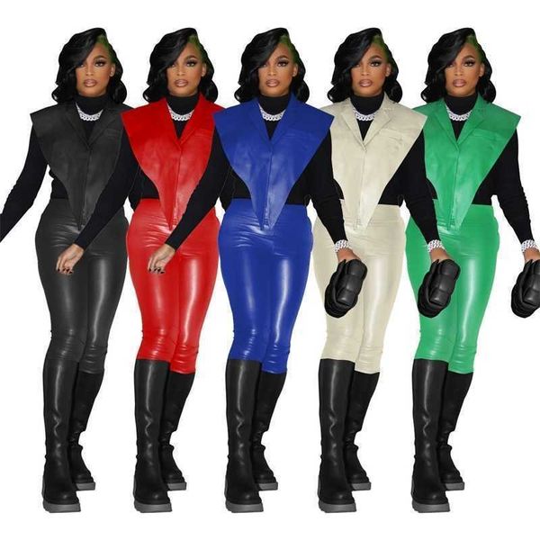 Designer Pu Leather Spring Mulheres trajes