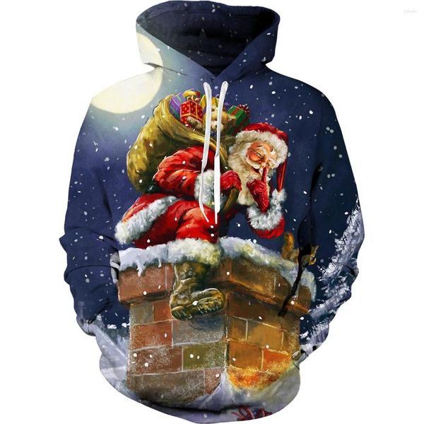 Hoodies masculinos Natal Papai Noel Bonecos de neve de outono Inverno 3D Capuz impresso de moletom com capuz masculino Mulheres de manga longa plus size women mens