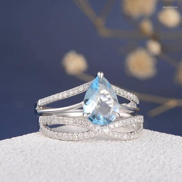Обручальные кольца Океан Блю двойной прялее белая циркон серебряный оптовый дизайн ювелирных изделий кольцо
