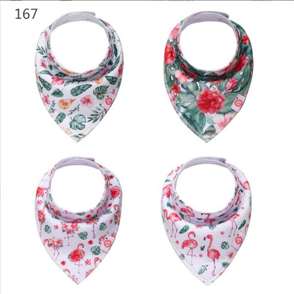 Bebek geğirme bezleri önlük ins toddler pamuk bandana baskılı bebek tükürük havlu dripble önlük pinafore moda yenidoğan çift katmanlı üçgen başlık 4pcs/set bc106