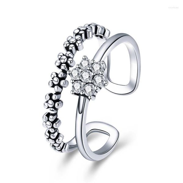 Cluster Ringe BAMOER Echt 925 Sterling Silber Elegante Gänseblümchen Blume Fingerring Einstellbare Offene Größe Für Frauen Schmuck SCR428