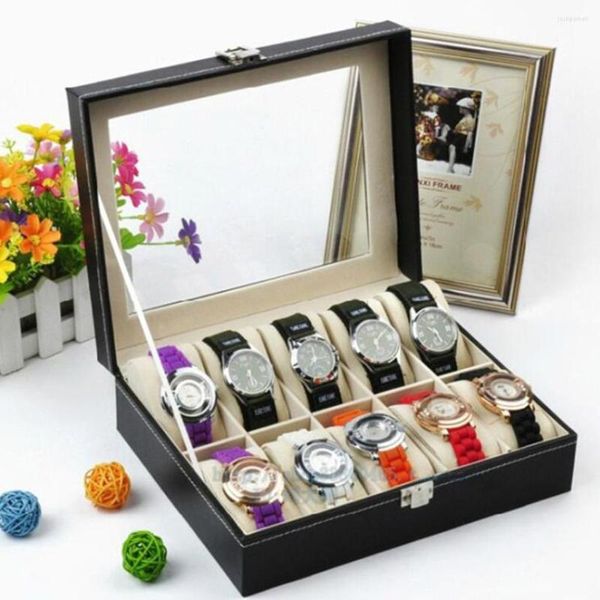 Scatole per orologi 10 slot Retro PU Box Case Organizer Display per uomo Donna Brillante con morbidi cuscini in pelle