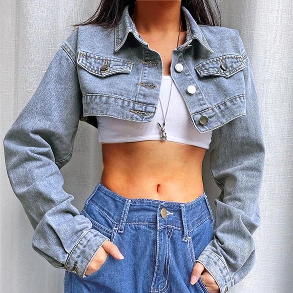 Giacche da donna Giacca di jeans corta Harajuku Donna Autunno Vintage Sexy Kpop Streetwear Jeans Cappotto Donna Inverno 2022 E Girl Y2k Top