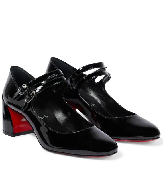 Scarpe di marca di lusso parigi Sandali da donna décolleté scarpe in pelle tacchi alti Miss Jane Décolleté in vernice 55mm Mary Jane con doppio cinturino con tacco largo