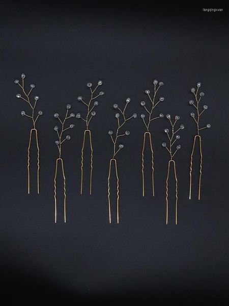 Kopfbedeckungen, Vintage-Gold, Kristall, 7 Stück, Braut-Haarnadeln, Perlen, handgefertigt, Damenornamente, Blumenschmuck, Brautjungfern-Geschenk, Hochzeitsaccessoires