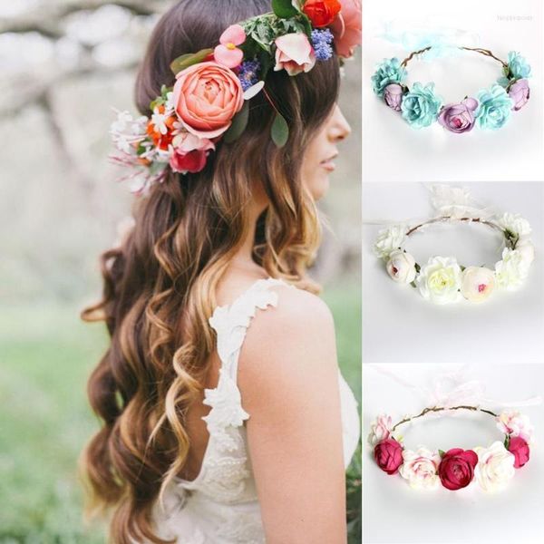 Headpieces Rose Peony Flower Crown Girl Bridal Floral Headband Wreath Wedding HairBands Hair Accessories Women Bridesmaid Diadem