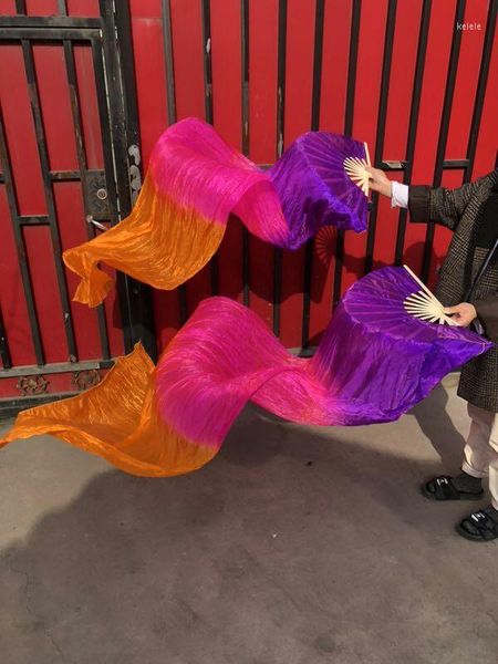 Bühnenkleidung Verkaufen Nachahmung Seide Fächerschleier Paare Frauen Bauchtanz Bambusschleier Flammenfarbe 120 cm 180 cm