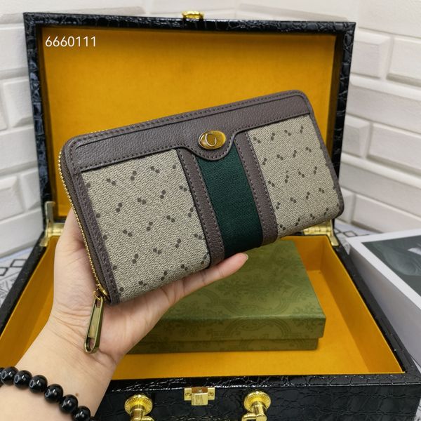 Klassiker Luxusdesigner langer Geldbörse für Frauen Leder -Kreditkartenhalter für Frauen aus Männerbraun 660111