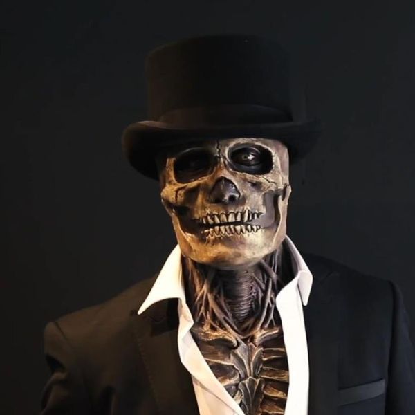 Festa Halloween Caveira Máscaras cabeça da morte Crise Bioquímica Horror Látex Capacete Cérebro Plasma Movável Boca Demônio Zumbi Esqueleto HOT