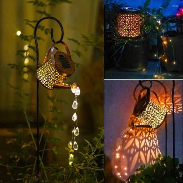 Solar Gießkanne Licht Hängen Wasserkocher Laterne Wasserdichte Regentropfen Dusche Garten Lichter Für Rasen Hof Hohl Kunst Lampe