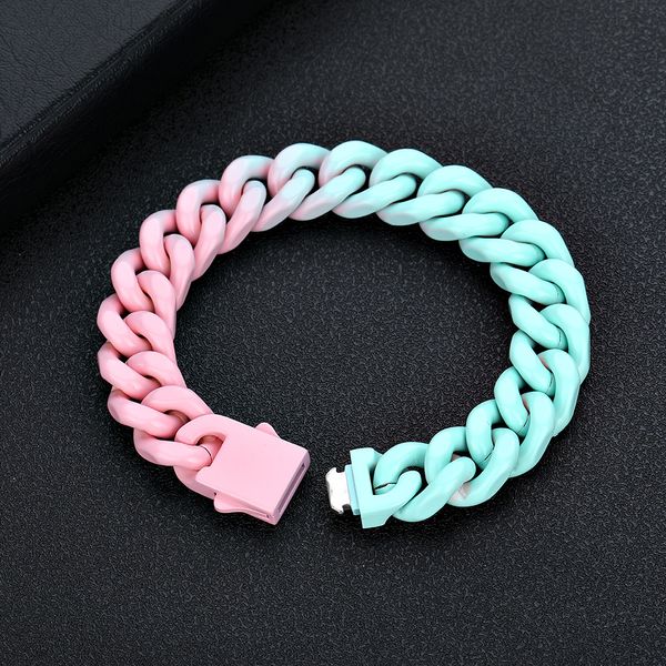 Braccialetti a catena cubana in acciaio inossidabile color sfumato hip-hop Bracciale sportivo amante 13mm