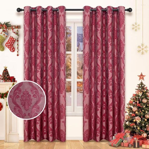 Cortina de cortina cortinas de padrões geométricos para o quarto Relatamentos da janela elegante Jacquard Brown semi blecaute vermelho