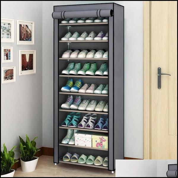 Aufbewahrungshalter Racks Mtilayer Schuhregal Abnehmbarer staubdichter Vliesstoffschrank Home Stehender platzsparender Ständerhalter Schuhe Dhwm4