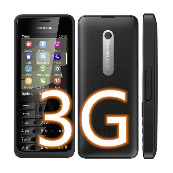 Оригинальные отремонтированные мобильные телефоны Nokia 301 3G GSM 2,4 -дюймовая двойная карта для старика Студенческого мобильного телефона с коробкой