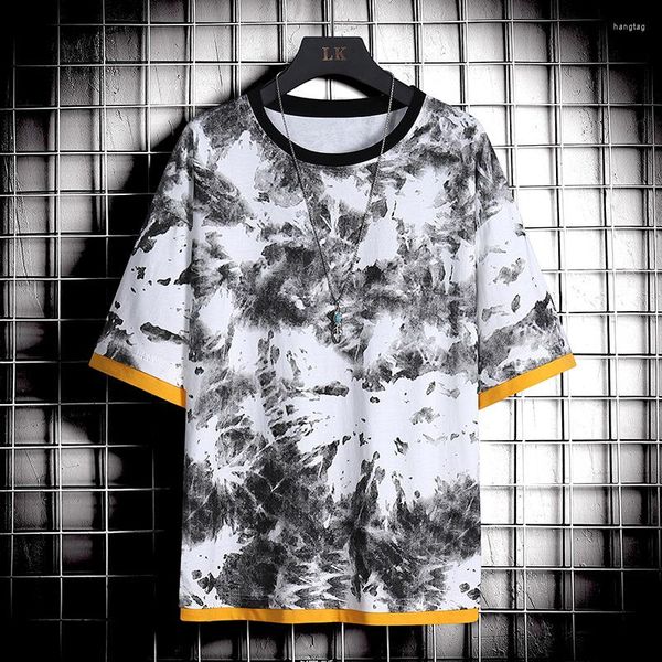 T-shirt da uomo 2022 T-shirt estiva hip-hop tie-dye Camicia con fondo multicolore allentato Girocollo Manica corta