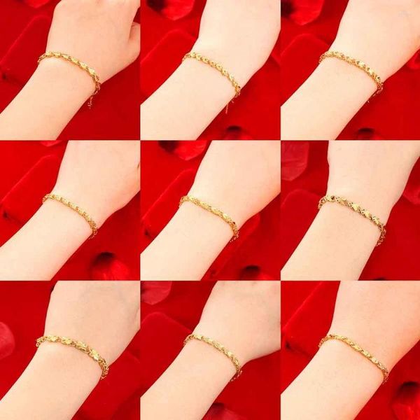 Link Armbänder Damen Perlen Freundschaft Einfach Trendy 24K Gold Farbe Charm Muster Kette Armreif Geburtstag Armband Hochzeit Schmuck