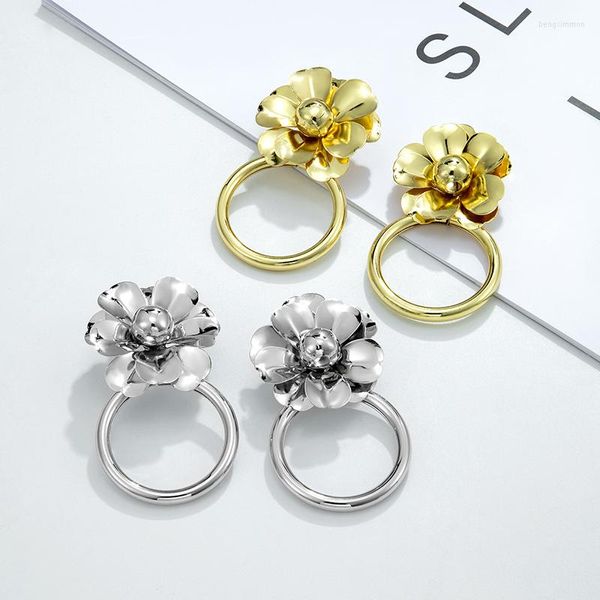 Orecchini a cerchio Drop Fashion Orecchini placcati in oro 24k Disegni floreali Accessori per gioielli piccoli ovali