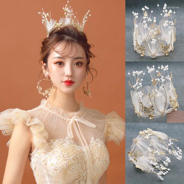 Copricapo in maglia dorata filato di perle corona da sposa copricapo da sposa fai da te decorazione di cottura della torta festa di compleanno di lusso Topper Po Puntelli