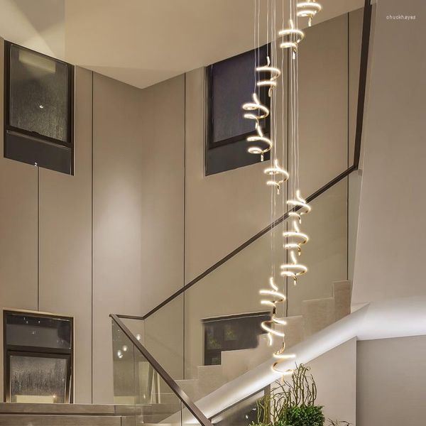 Lampadario cristallo tcy illuminazione a LED moderna nel soggiorno villa hall scale a spirale appeso a spirale le lampadario a soppalco