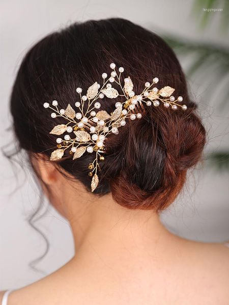 Copricapo Spille per capelli da sposa per donna Copricapo d'oro Pettine di perle vintage Festival Bride To Be Accessori Matrimonio