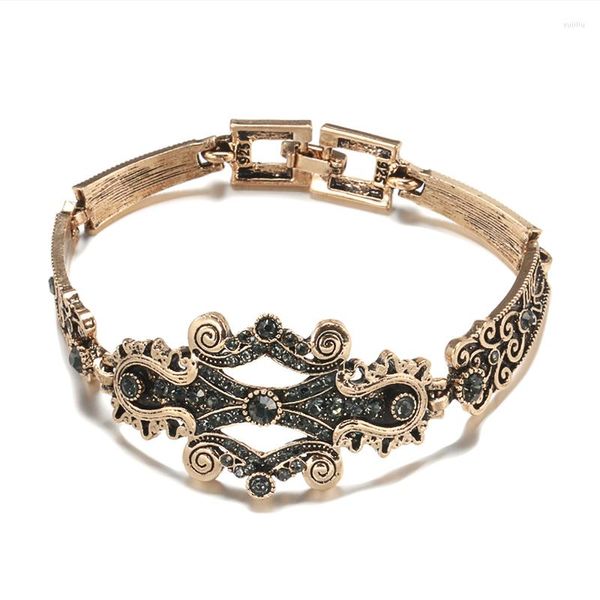 Braccialetti di collegamento Wbmqda Fascino Boho Bracciale di cristallo grigio Donna 585 Colore oro antico Matrimonio etnico Gioielli vintage Russia Accessori