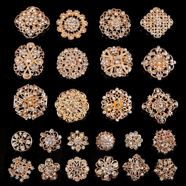 Spille spille spille in cristallo con strass misti lega oro vintage set assortito per bouquet da sposa regalo per feste fai da te consegna a goccia Am69H