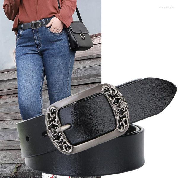 Cintos senhoras cinto fino cinto vintage western cowgirl metal fivela de couro para feminino jeans Cadeia feminina cintilos