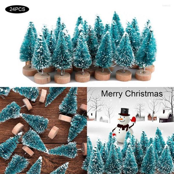 Noel Süslemeleri 24 PCS Mini Sisal Şişe Fırça Ağaçları Santa Snow Frost Village Xmas Tree Dekor Strip Beyaz Sınır Navidad